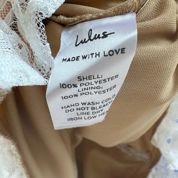 NWT Lulus Frilled to Be Here White Lace Ruched Mini Dress, size L - Picture 6 of 6